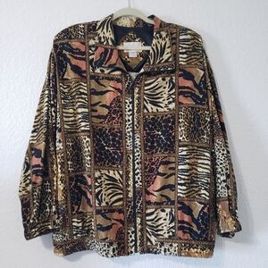 Vintage 80s 100% Silk Animal Print Windbreaker Bomber size 2XL